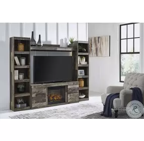 Derekson Rustic Multi Gray Small TV Stand with Electric Fireplace