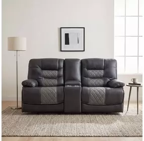 Fabian Two Tone Gray Double Glider 77" Reclining Console Loveseat