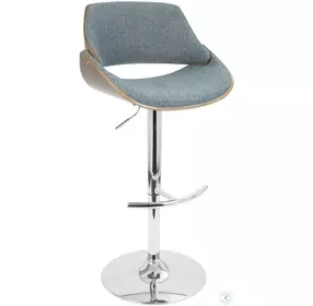 Fabrico Walnut And Blue Adjustable Bar Stool