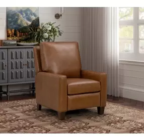 Fairview Oregan Oak Leather Push Thru The Arms Recliner