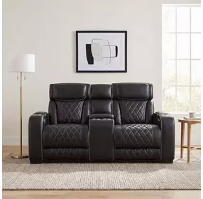 Fairway Black Double 74" Power Reclining Console Loveseat with Power Headrest