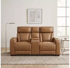 Fairway Brown Double 74" Power Reclining Console Loveseat with Power Headrest