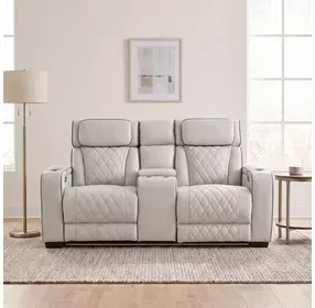 Fairway Taupe Double 74" Power Reclining Console Loveseat with Power Headrest