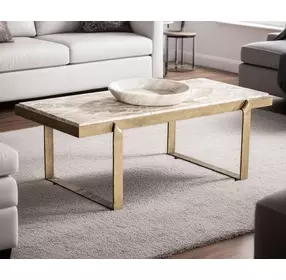 Rhodes Antique Brass and Marble Top Rectangular Cocktail Table