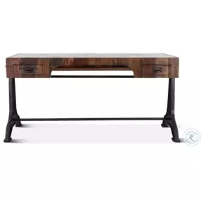Melbourne Rustic Teak Wood And Natural Marble Inlay Office Desk