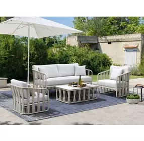 Alexa Outdoor Seating White Outdoor Rectangular Stone Top Coffee Table