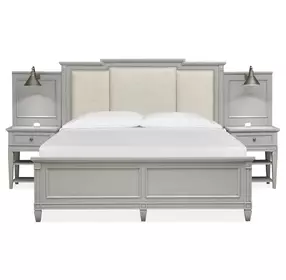 Glenbrook Pebble Upholstered Wall Bedroom Set with 2 Nightstand and USB Charging