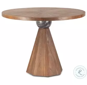 Rustic Revival Warm Brown Natural Teak And Black Marble 48" Round Gathering Dining Room Set