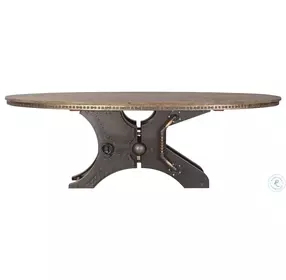 Rustic Revival Vintage Pewter Industrial Teak Oval Dining Table