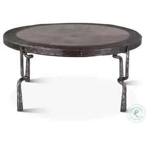 Rustic Revival Weathered And Rustic Gray Marble Inlay Industrial Coffee Table