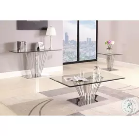 Fernanda Clear Glass And Polished Stainless Steel Rectangular Cocktail Table