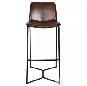 Brisbane Hand Washed Chestnut Leather Bar Stool Set Of 2