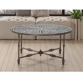 Ozark Black Floral Horn Inlay Round Coffee Table