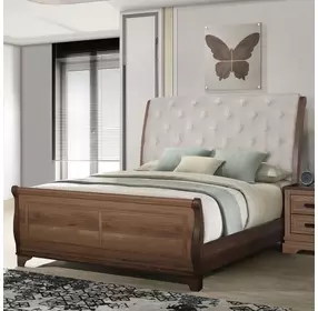 Coventry Hall Pecan King Upholstered Sleigh Bed