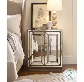 Sanctuary Silver Greige With Amber Glaze Two Door Mirrored Nightstand