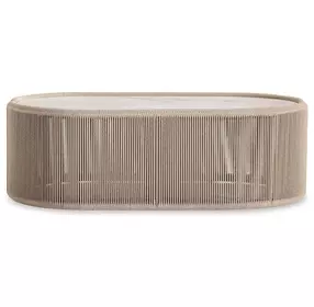 Trellis Brown and Beige Oval Outdoor Occasional Table Set