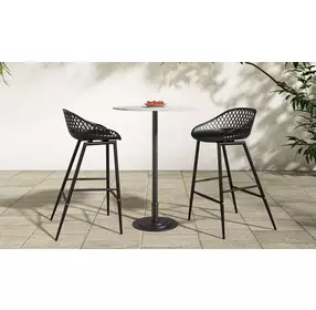 Tori White and Brown Outdoor 30" Round Marble Top Counter Height Dining Table