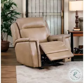 Fischer Saddle Leather Glider Power Recliner with Power Headrest and USB Charging