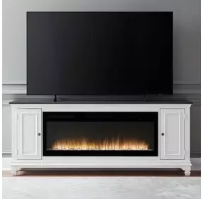 FIRE-BOX-417-80FTS Wirebrushed White and Charcoal 80" TV Stand with Fireplace