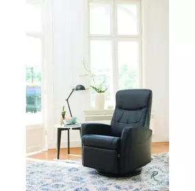 Oslo Black Leather Swivel Glider Small Recliner