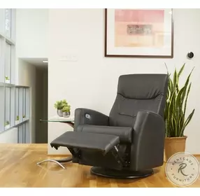 Oslo Black Leather Swivel Glider Small Power Recliner