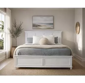 Coastal Point Fresh White Finish and Soft Grey Glaze King Panel Bed