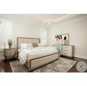 Vista Verde Muted Earth Tones and Clay Performance Fabric King Upholstered Bed
