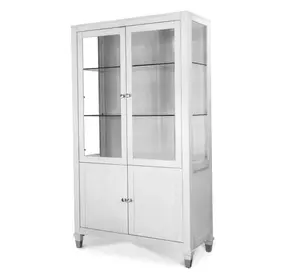 Point Breeze Fresh White and Soft Gray Glaze 4 Door Curio Cabinet with LED