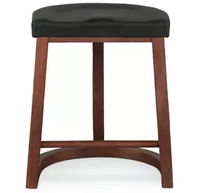 Hampton Walnut and Black Leather Upholstered Backless Counter Height Stool