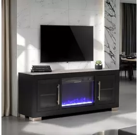 Ashbourne Black 60" TV Stand with LED Fireplace and USB Charging
