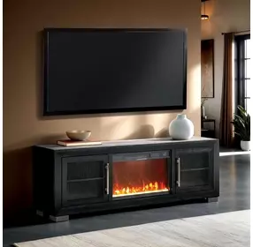 Ashbourne Black 72" TV Stand with LED Fireplace and USB Charging