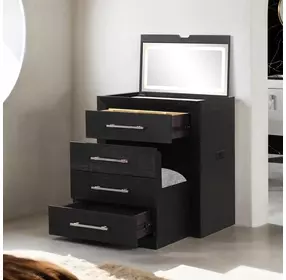 Ashbourne Black Bedside LED Vanity Set with Stool and USB Charging