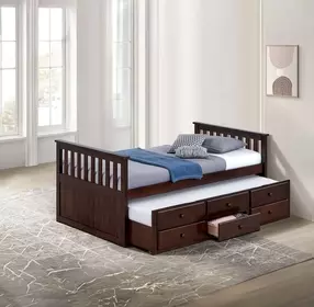 Clemens Dark Walnut Twin Captain Bed with Trundle and Storage