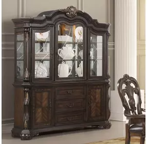 Leovanni Dark Brown Hutch and Buffet with LED Light