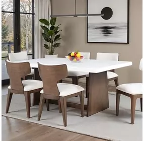 Caerwys Brown and White 70" Rectangular Marble Top Dining Room Set