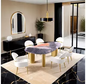 Northwich Matte Gold and Gray 79" Rectangular Sintered Stone Top Dining Table