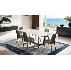 Norelli Gold and White 71" Rectangular Dining Table with Marble Top
