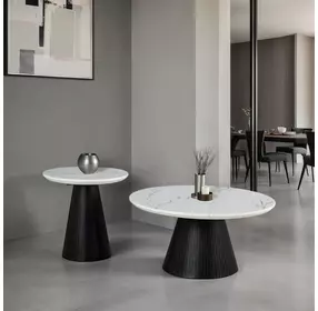 Sindal Black and White Round Marble Top End Table