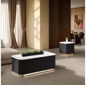 Virden Black and White Rectangular Marble Top Cocktail Table
