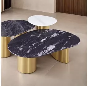 Northwich Black and Matte Gold Oval Sintered Stone Top Cocktail Table