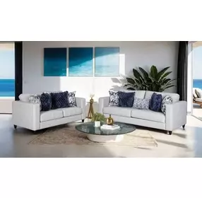 Harlow Light Gray and Blue Upholstered Accent Chair with Pillow