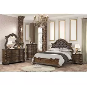 Leovanni Dark Brown Queen Upholstered Panel Bed