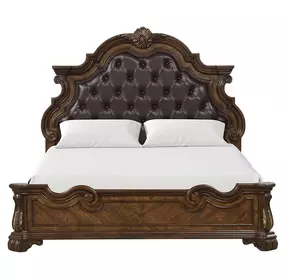 Leovanni Dark Brown Upholstered Platform Bedroom Set