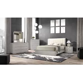 Osterley Light Gray and White King Upholstered Panel Bed