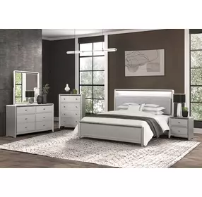 Bryne Champagne Queen Bed Panel Bed with LED Light