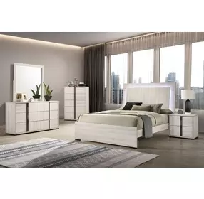 Horten White Wash Full Panel Bed with LED Light