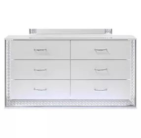 Hazeline White 6 Drawer Dresser with LED