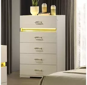 Lucida Beige 5 Drawer Chest with LED