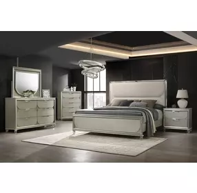 Sheridan Dark Walnut and White Queen Panel Bed with LED Light