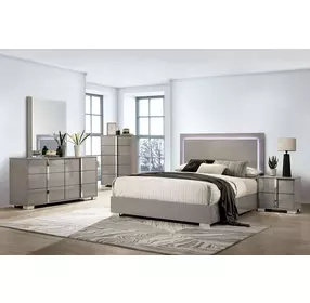 Sinistra Light Taupe King Panel Bed with LED Light
